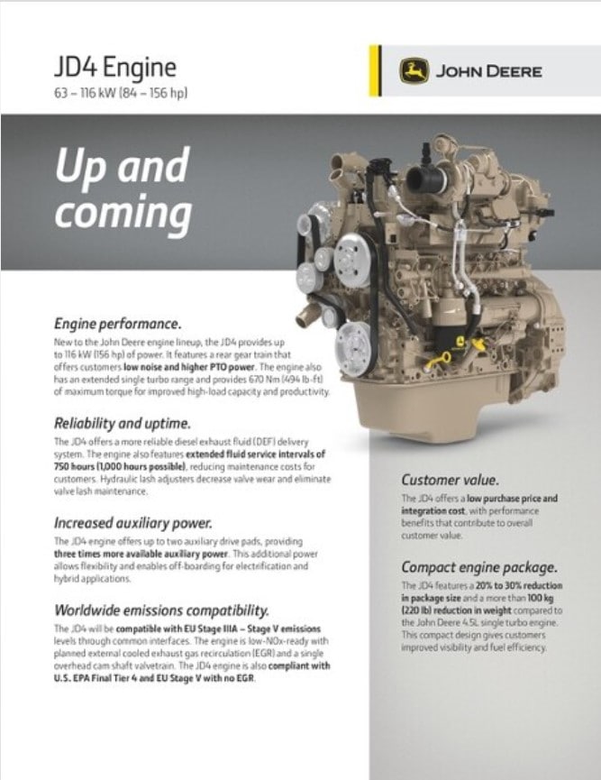 Brochure cover preview with an image of a JD4 Engine