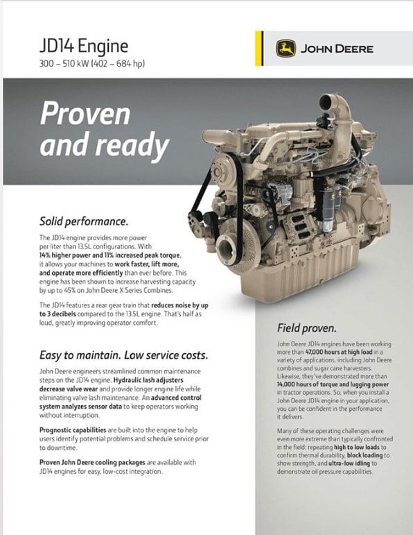 Brochure cover preview with an image of a JD14 Engine