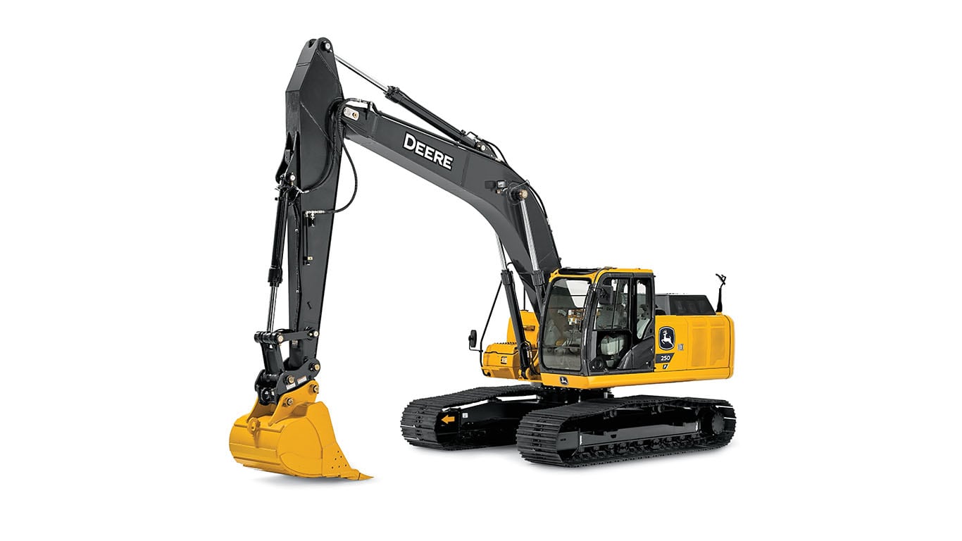 A 250P-Tier excavator on a white background.