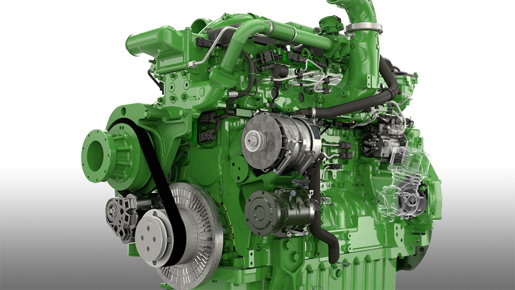 Photo of an uninstalled John Deere 13.6-liter engine that's in John Deere X9 Combines